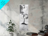Solitary Tree, Beach Art, Surreal Landscape, Moody Wall Decor, Framed Canvas Print, Meditation Room Art, Monochrome Nature Style