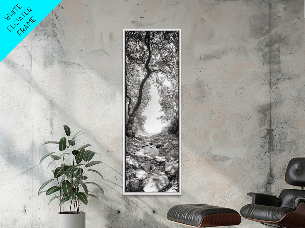 Forest Path, Rock Creek, Canopy Light, Calm Nature Scene, Canvas Print, Entryway Wall Art, Tranquil Minimalist Landscape Print
