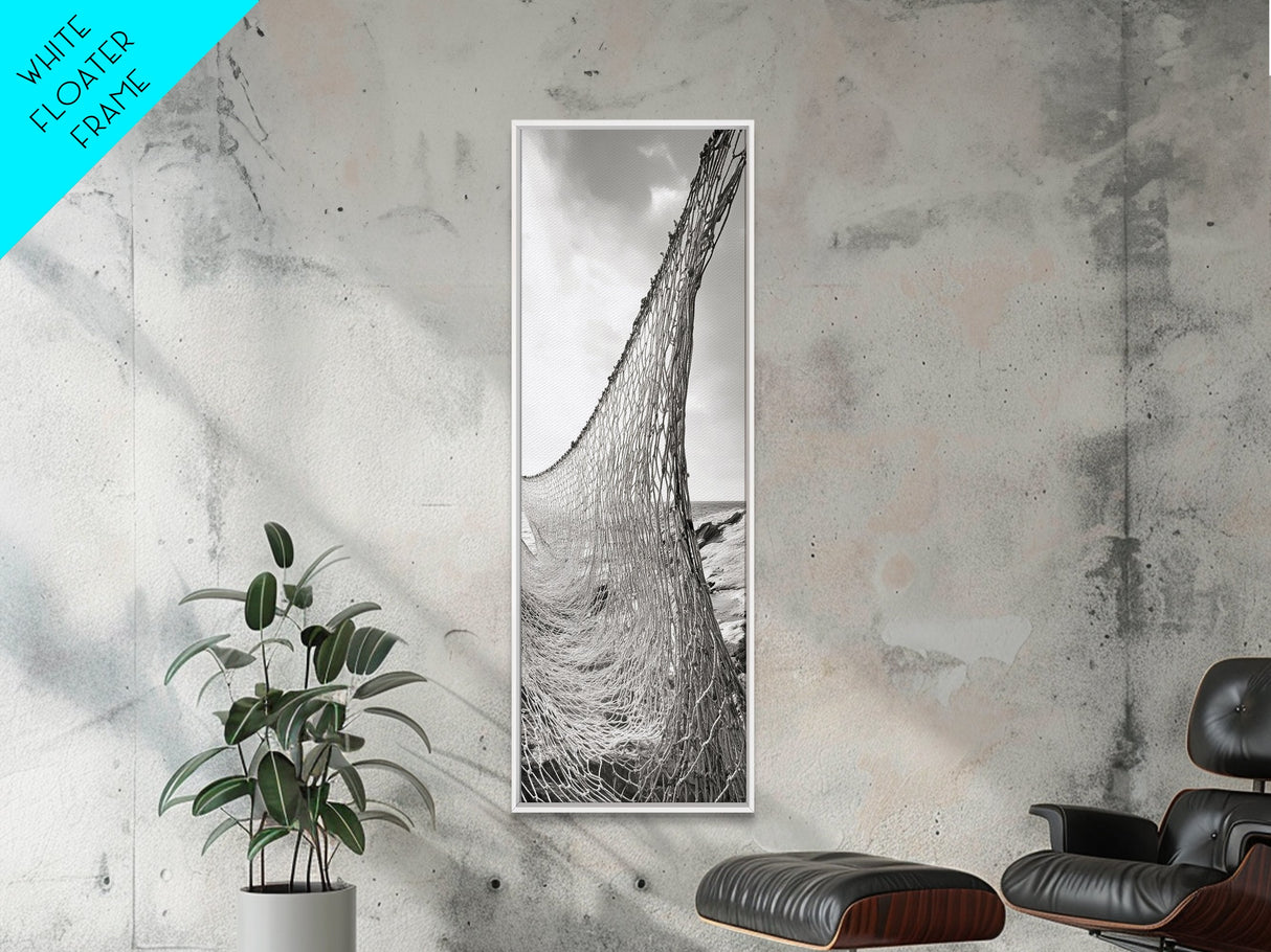 Fishing Net, Coastal Weave, Nautical Wall, Canvas Print, Seaside wall decor, Rustic marine art, Neutral tones, Beach house living room piece