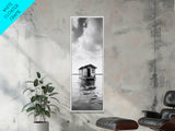 Floating Cabin, Water House, Tranquil Escape, Framed Canvas Print, Serene lake house wall art, Cabin decor, Nature minimalist bathroom print