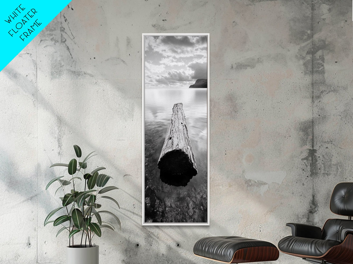 Driftwood Focus, Tranquil Waters, Lake Serenity, Canvas Print, Modern nature wall art, Neutral decor, Calm lakehouse bedroom piece