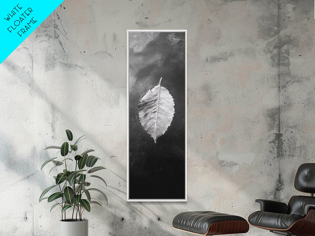 Floating Leaf, Autumn Stillness, Water Reflection, Framed Canvas Print, Fall inspired decor, Bathroom minimalist art, Botanical nature gift