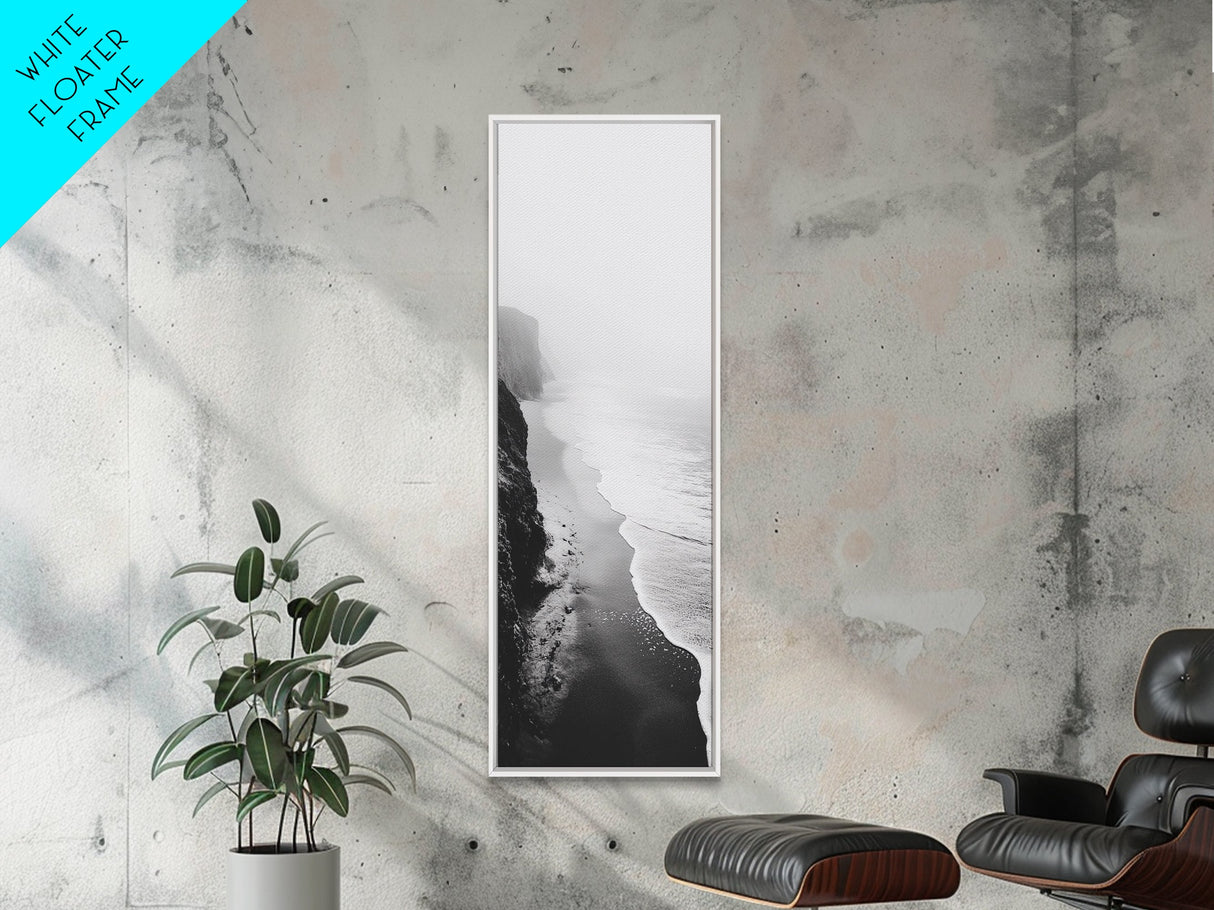 Foggy Cliffs, Ocean Shoreline, Monochrome Beach, Canvas Print, Black and white beach art, Coastal minimalist hallway decor, Modern seascape gift