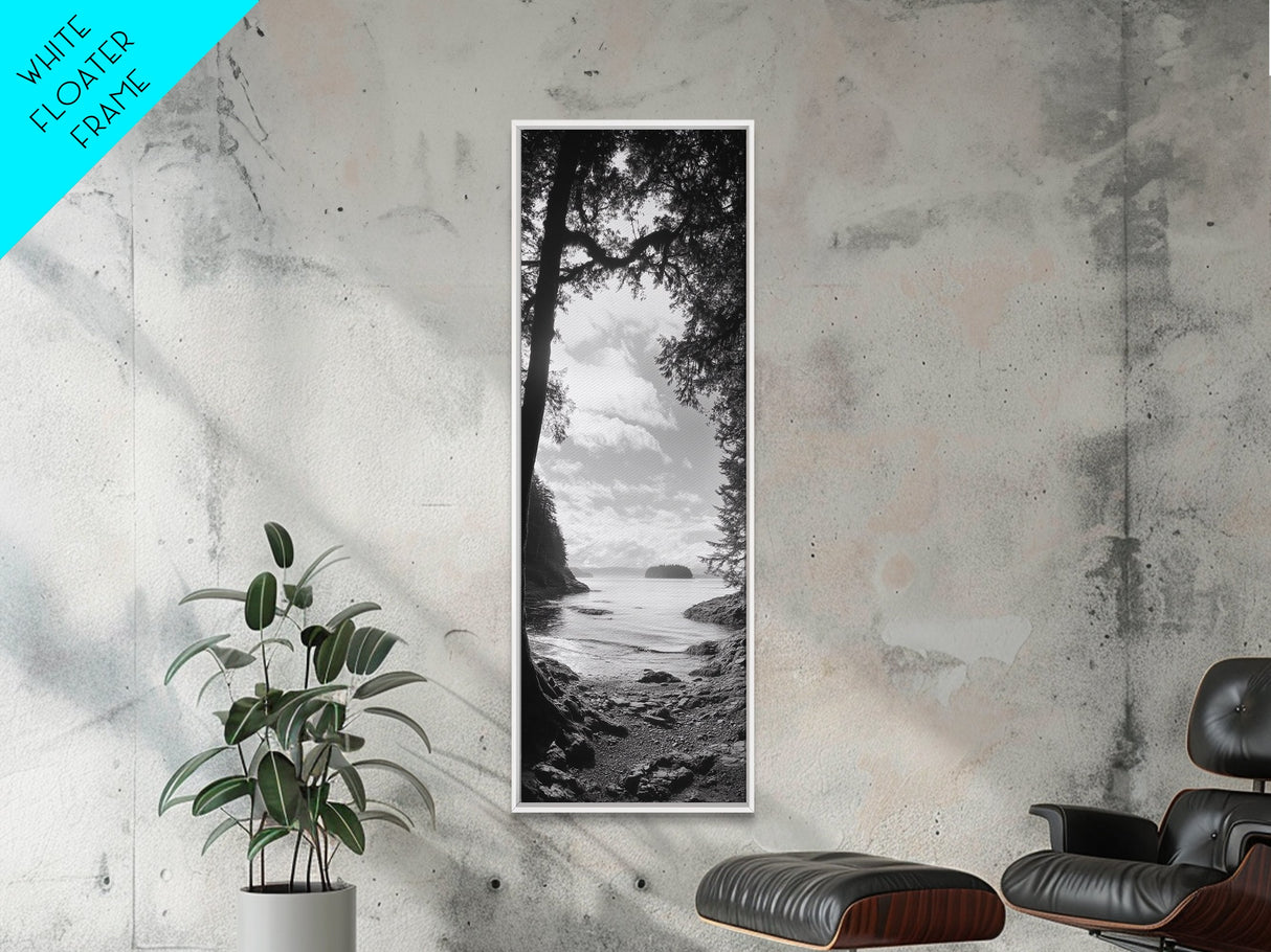 Island View, Forest Coastline, Secluded Shore, Tranquil Ocean Scene, Canvas Print, Boho Decor, Entryway Wall Art, Nature Wall Aesthetic
