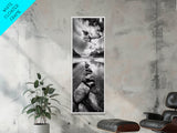 Mountain Stream, Stone Path, Black and White Nature, Scenic Landscape, Framed Canvas Print, Modern Cabin or Rustic Wall Decor, Office Art