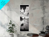Lone Beach Walker, Dramatic Sky, Ocean Reflections, Solitude Moment, Framed Canvas Print, Hallway Wall Art, Moody Minimalist Decor