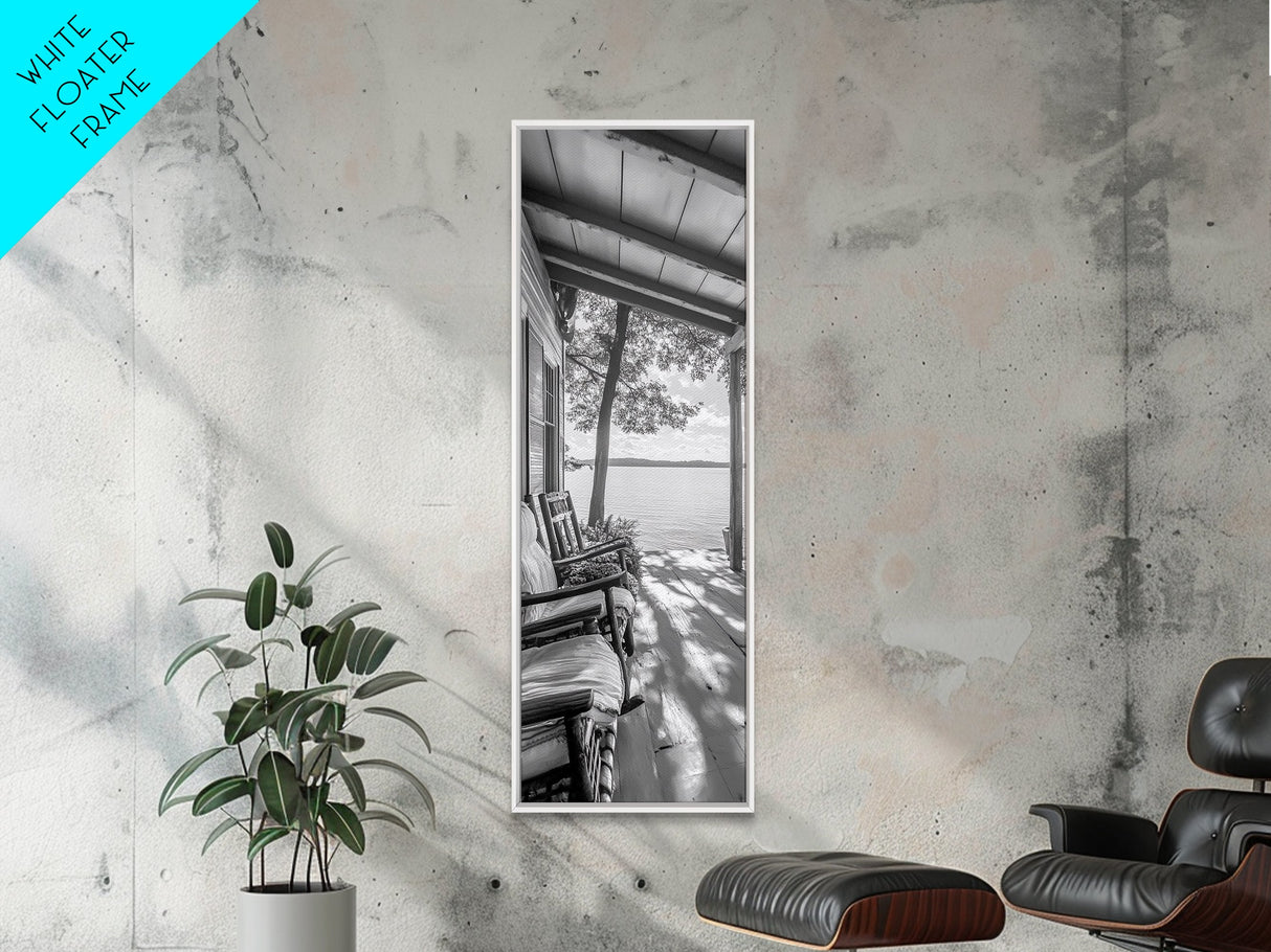 Lake Porch View, Rustic Charm, Cabin Vibes, Relaxing Nature Scene, Framed Canvas Print, Farmhouse Decor, Cozy Living Room Wall Art, Lakehouse Art
