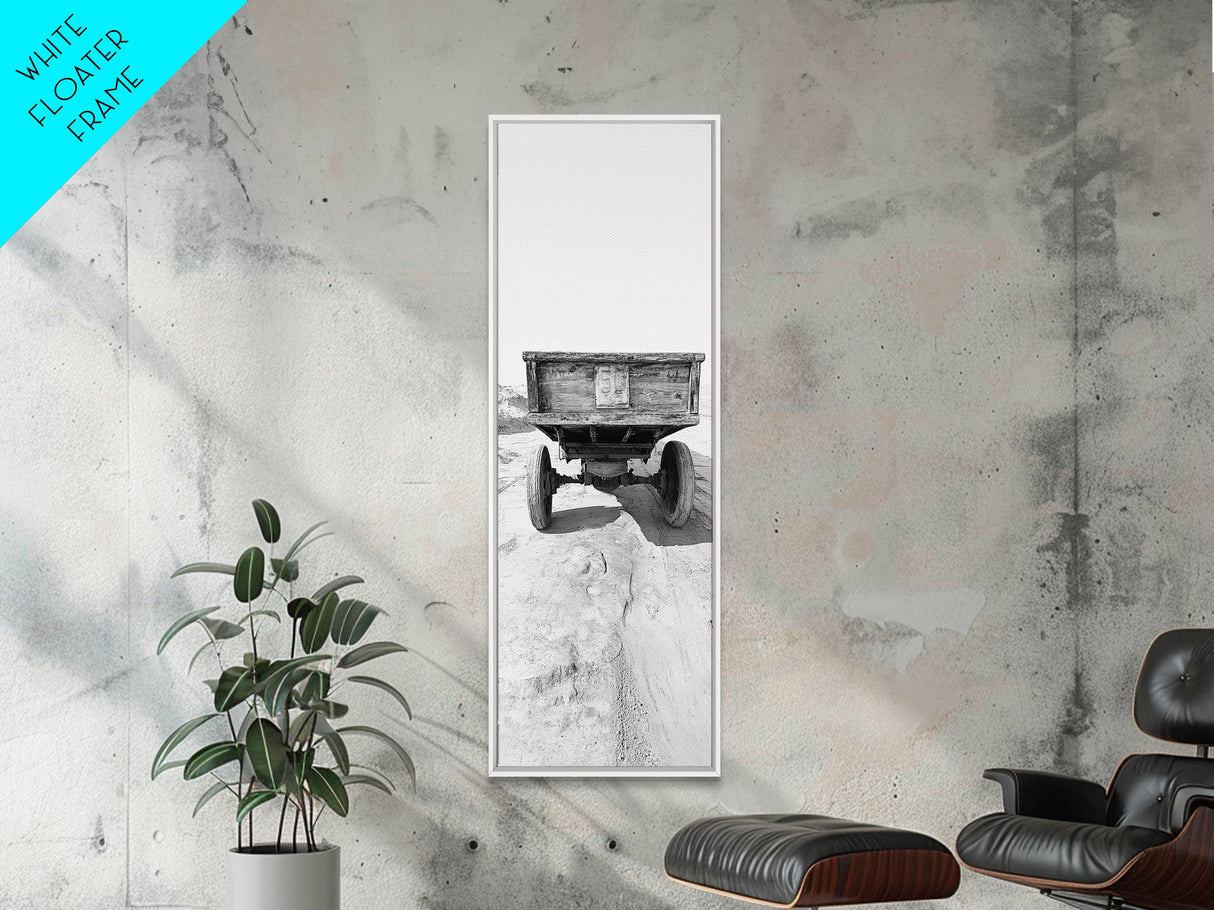 Desert Wagon, Abandoned Cart, Rustic Sandscape, Framed Canvas Print, Farmhouse Wall Art, Neutral Tones, Vintage Desert Scene, Fall Style