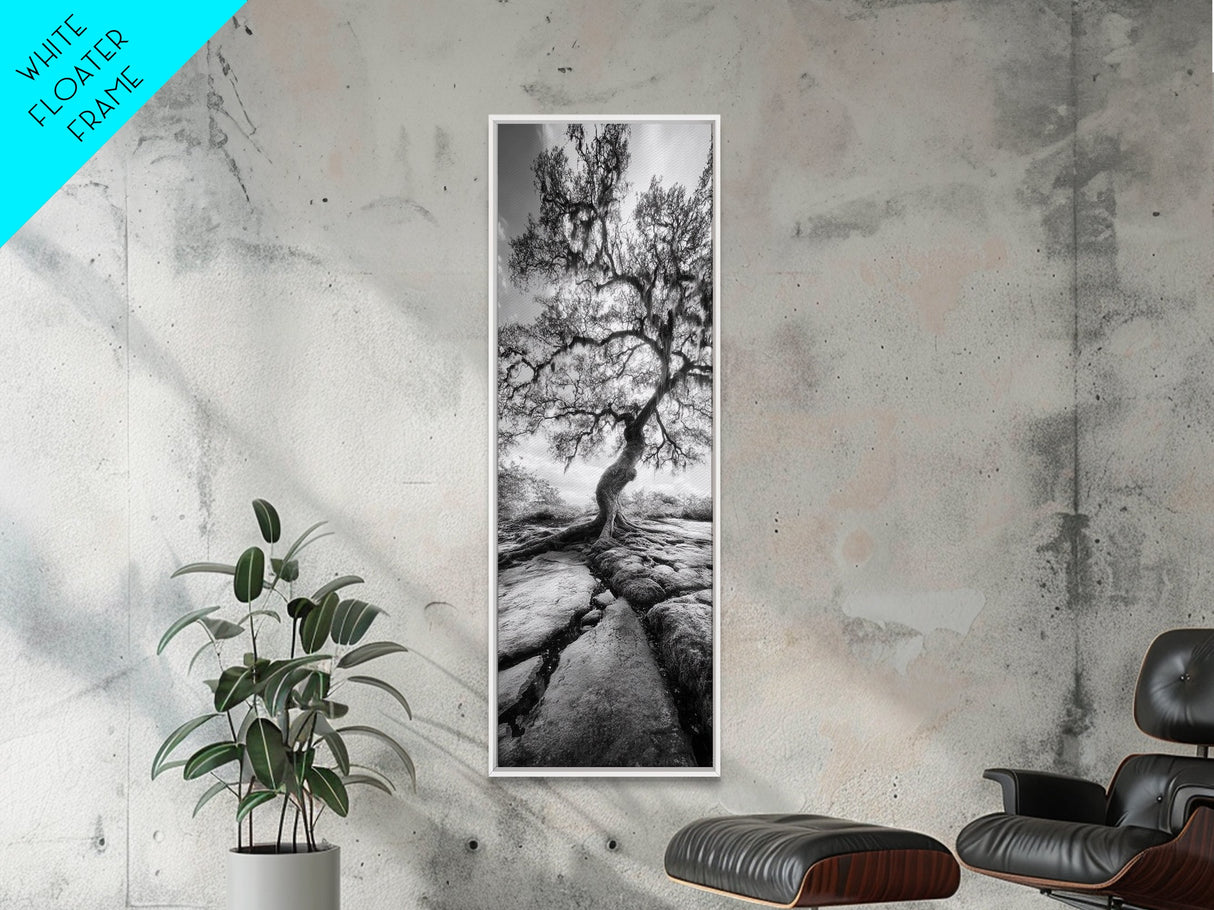 Wisdom Oak Tree, Forest Roots, Ancient Energy, Framed Canvas Print, Rustic Living Room Wall Art, Nature Inspired, Boho Woodland Art