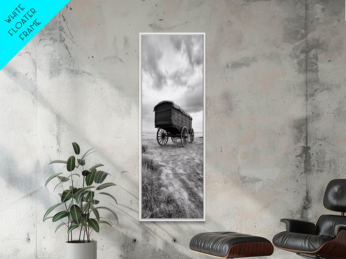 Covered Wagon Trail, Old West Scene, Vintage Rustic Art, Homestead Vibe, Framed Canvas Print, Farmhouse or Office Wall Art, Boho Bedroom