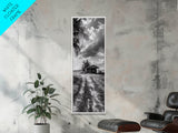 Rustic Cabin, Countryside Road, Farm Field, Palm Trees, Framed Canvas Print, Farmhouse Entryway Wall Art, Fall Landscape,  Den Wall Art