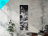 Tropical House, Palm Trees, Bright Sky, Southern Charm, Framed Canvas Print, Living Room Wall Art, Modern Beach House Decor