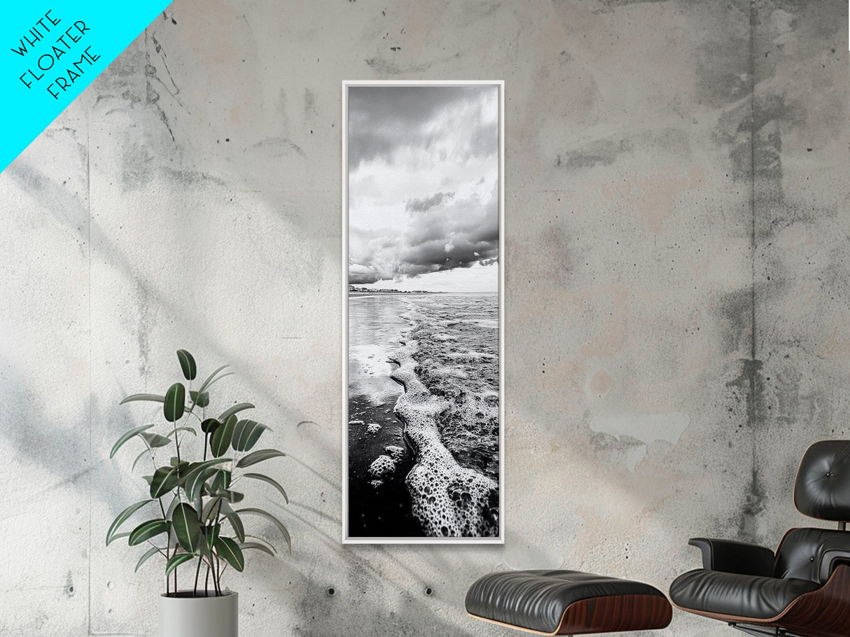 Stormy Waves, Sea Foam, Coastal Ocean, Canvas Print, Moody Seascape, Neutral Wall Art, Beach Bathroom or Entryway Home Decor