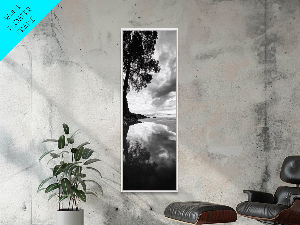 Reflections, Tranquil Shore, Tree Silhouette, Canvas Print, Zen Minimalist Decor, Beach Meditation Space or Spa Wall Art, Minimalist Decor