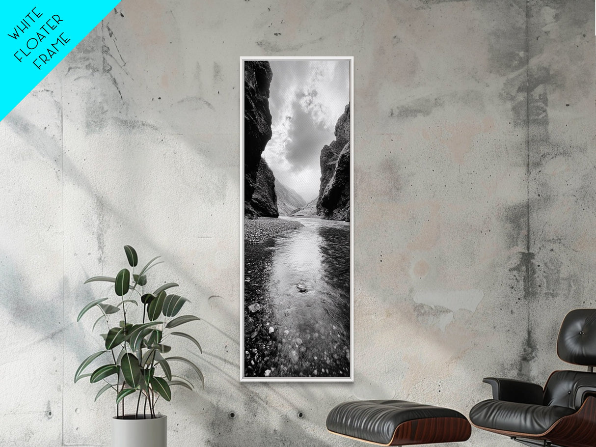 Mountain Valley, Serene Stream, Canyon Light, Framed Canvas Print, Peaceful Nature Scene, Bedroom or Study Minimalist Wall Decor