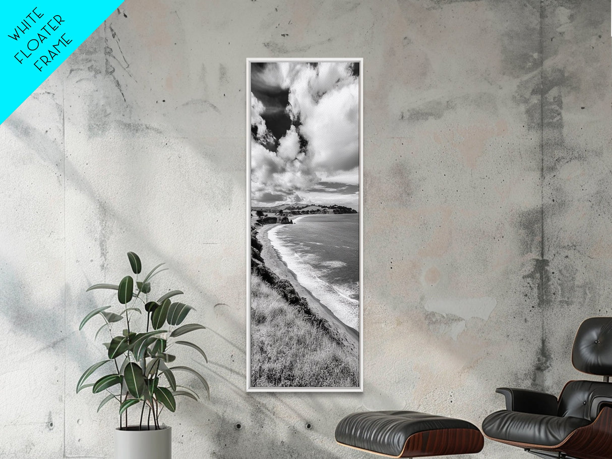 Seaside Cliffs, Rolling Hills, Dramatic Clouds, Framed Canvas Print, Country Landscape Art, Living Room Wall Art, Modern Rustic Decor