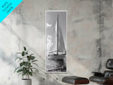 Sailboat Ocean Art, Nautical Wall Decor, Minimalist Seascape, Coastal Living Room Style, Framed Canvas Print, Black White Sailboat