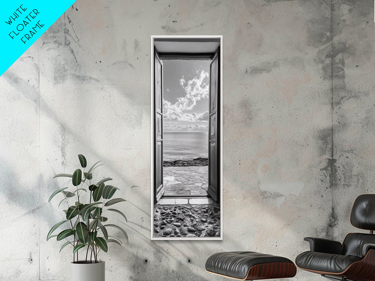 Open Door View, Sea Horizon Art, Dreamy Ocean Photography, Modern Entryway Decor, Framed Canvas Print, Minimalist Style Seascape
