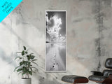 Footprints Beach Path, Ocean Shore Wall Art, Minimalist Seascape Style, Relaxing Bathroom Decor, Framed Canvas Print, Coastal Vibes