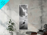 Seagull, Ocean Breeze, Beach Minimalism, Tranquil Shoreline, Seagull Photo Art, Coastal Framed Canvas Print, Bathroom Wall Decor