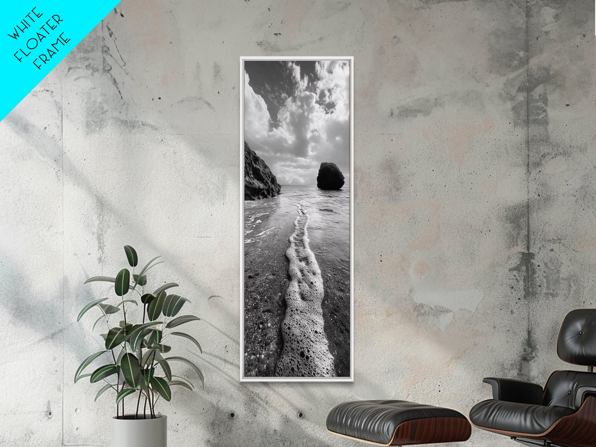 Sea Foam, Ocean Rocks, Gentle Tide, Canvas Print, Beach House Wall Art, Coastal Minimalist Style, Nature Photography Decor, Living Room Decor