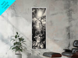 Forest Path, Sunburst Trees, Woodland Trail, Nature Light Framed Canvas Print, Boho Entryway Wall Art, Autumn Rustic Home Decor