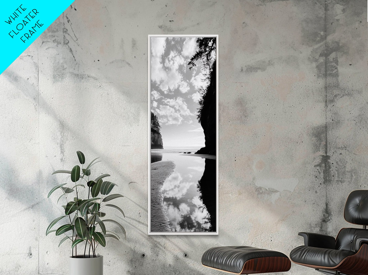 Tidepool Reflection, Ocean Mirror, Seaside Tranquility, Coastal Landscape, Framed Canvas Print, Spa Bathroom Wall Art, Minimalist Decor