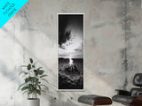 Peaceful Beach Fire, Twilight Shore, Ocean Ember, Tranquil Seascape, Framed Canvas Print, Autumn Wall Art, Rustic Nature Room Decor