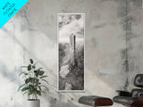 Rural Path, Weathered Stone, Grassy Trail, Framed Canvas Print, Rustic Nature Wall Art, Minimalist Entryway Decor, Autumn Landscape Art