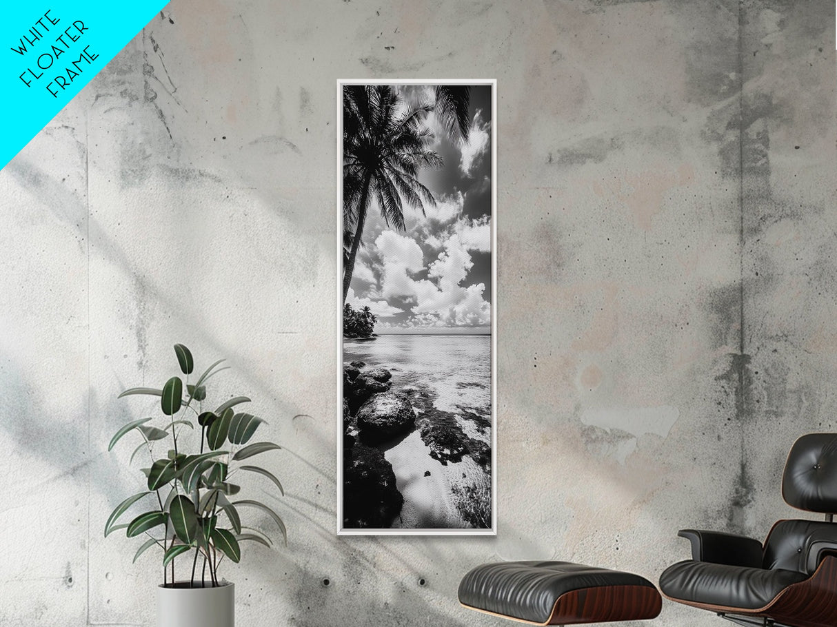 Tropical Beach, Palm Trees, Ocean Breeze, Framed Canvas Print, Coastal Living Wall Art, Minimalist Beach House Decor, Island Vibe Photography