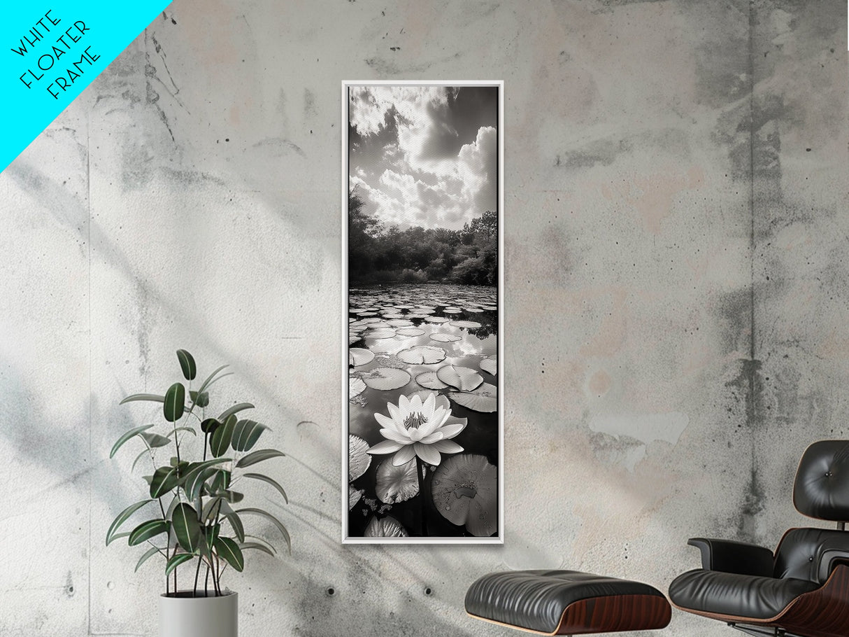 Water Lily Pond, Serene Botanical Art, Peaceful Garden Wall Decor, Zen Nature Print, Spa or Bedroom Accent, Framed Canvas Print