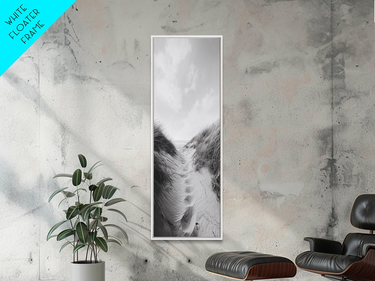 Sandy Path, Dune Grass, Coastal Trail, Nature Walk, Framed Canvas Print, Beach House Entryway Art, Minimalist Ocean Wall Decor