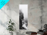 Foggy Cliffs, Moody Coast, Dramatic Seascape, Framed Canvas Print, Modern Dark Aesthetic Art, Minimalist Living Room Wall Decor