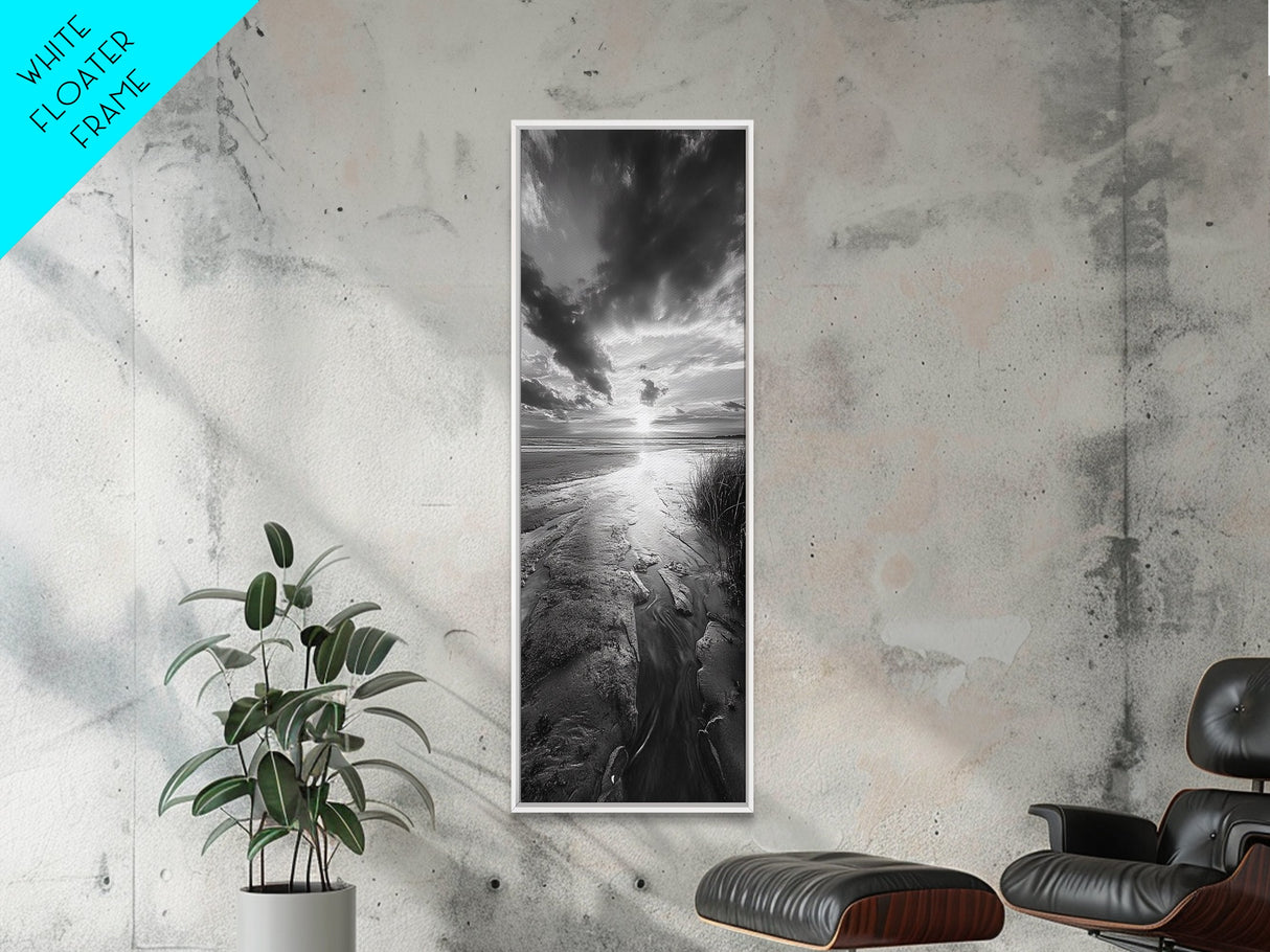 Sunset Shore, River Stream, Dramatic Sky, Framed Canvas Print, Nature Wall Art, Fall Landscape Decor, Tranquil Home Accent, Rustic Room Decor