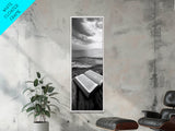 Seaside Book, Ocean Reading, Stormy Sky, Canvas Print, Cozy Beach House Art, Library Decor, Literary Wall Art, Moody Coastal Style