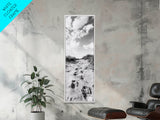 Sandy Trail, Dune Path, Footprints Grass, Canvas Print, Fall Coastal Decor, Boho Entryway Art, Black and White Beach Landscape