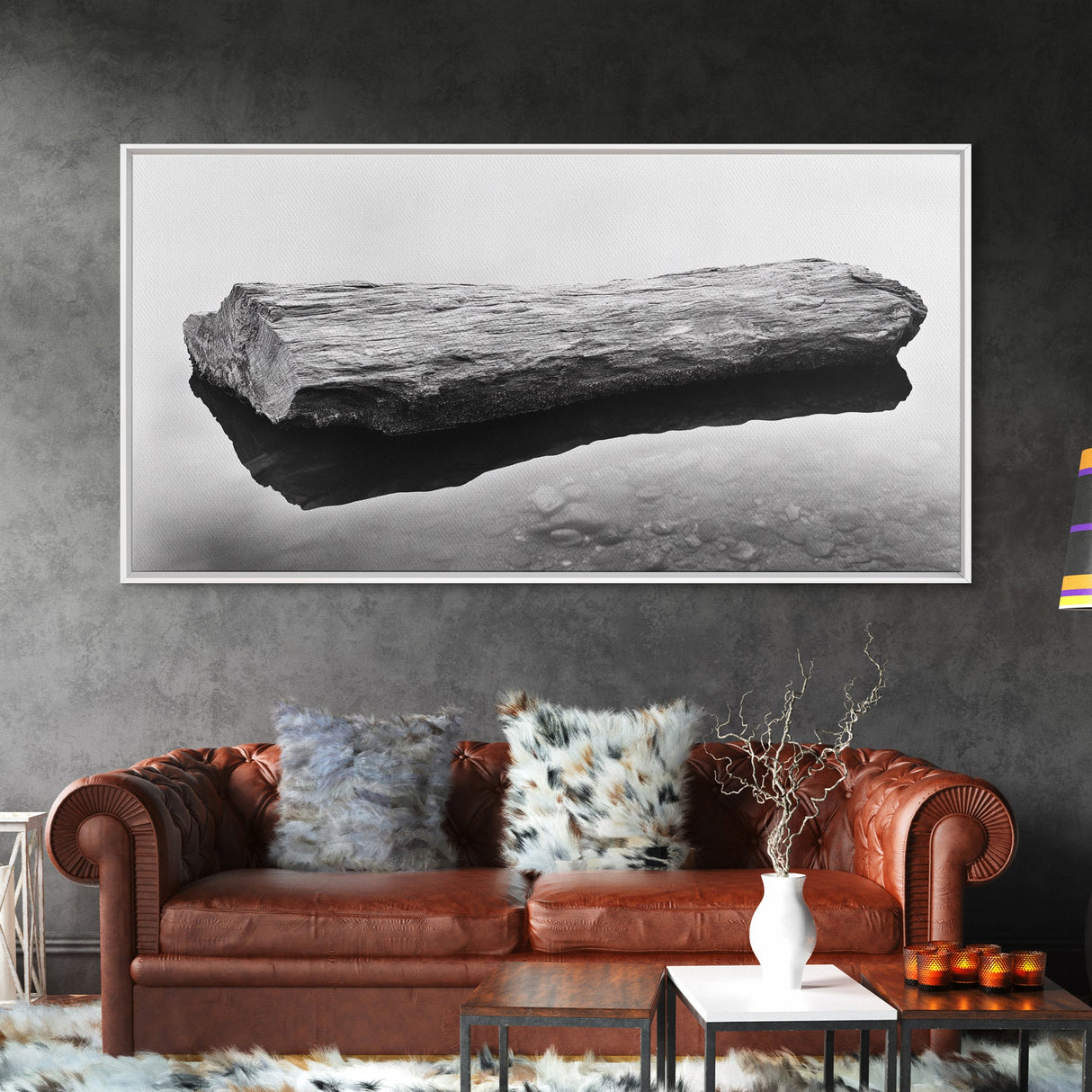 Driftwood, Calm Water, Nature Stillness, Natural Element Art, Framed Canvas Print, Zen Bathroom Wall Art, Minimalist Decor