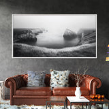 Serene Fog Cliffs, Dreamy Coastline, Soft Light Seascape, Canvas Print, Tranquil Bedroom Wall Art, Minimal Nature Photography