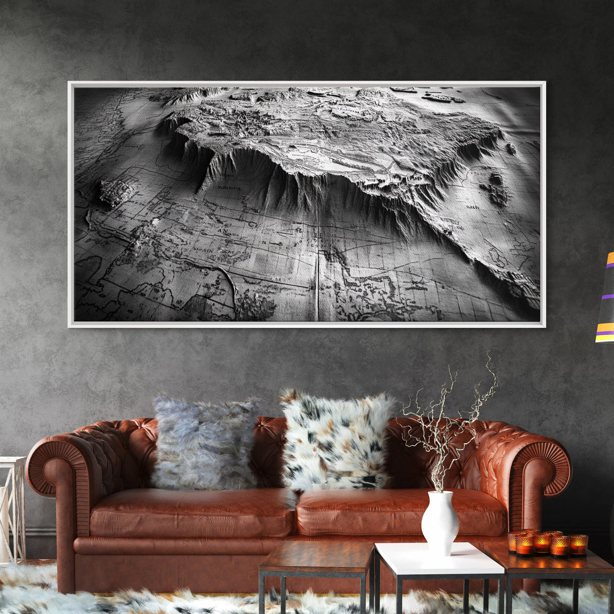 Topographic Map Detail, Antique Terrain, Black and White Landscape, Canvas Print, Office Wall Art, Historical Geography Decor