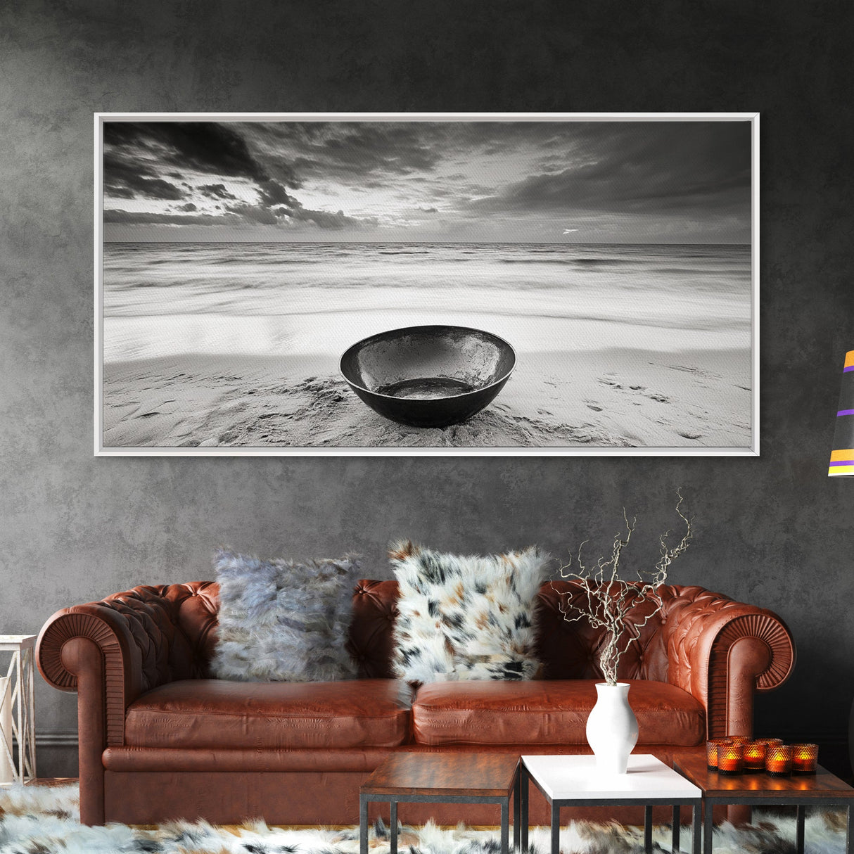 Solitary Bowl Beach, Ocean Waves Texture, Surreal Still Life Photo, Canvas Print, Entryway Wall Art, Minimalist Coastal Style