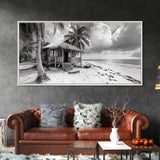 Tropical Hut, Palm Tree Scene, Island Escape Photo, Framed Canvas Print, Beach House Wall Art, Rustic Boho Coastal Decor, Nature Scene