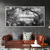 Tree Arch Reflection, Tranquil River View, Nature Canopy Water, Framed Canvas Print, Bedroom Wall Art, Zen Landscape Art, Cabin Decor