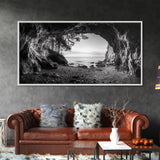Ocean Cave Opening, Rugged Shoreline Exit, Dramatic Coastal Rock, Canvas Print, Entryway Wall Art, Moody Nautical Decor, Farmhouse Entryway