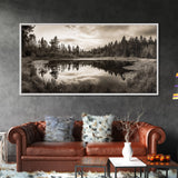 Forest Pond Reflection, Tranquil Lake Trees, Serene Nature Scene, Framed Canvas Print, Fall Wall Art, Rustic Cabin Decor, Living Room Wall Art
