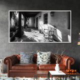 Porch Shadows Light, Rustic Patio, Black and White Decor, Farmhouse Entryway, Framed Canvas Print, Country Kitchen Wall Art, Bedroom Wall Art