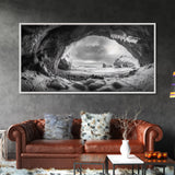 Frozen Ice Cave, Arctic Nature Art, Black and White Winter, Canvas Print, Holiday Wall Art, Nordic Cabin Decor, Winter Aesthetic