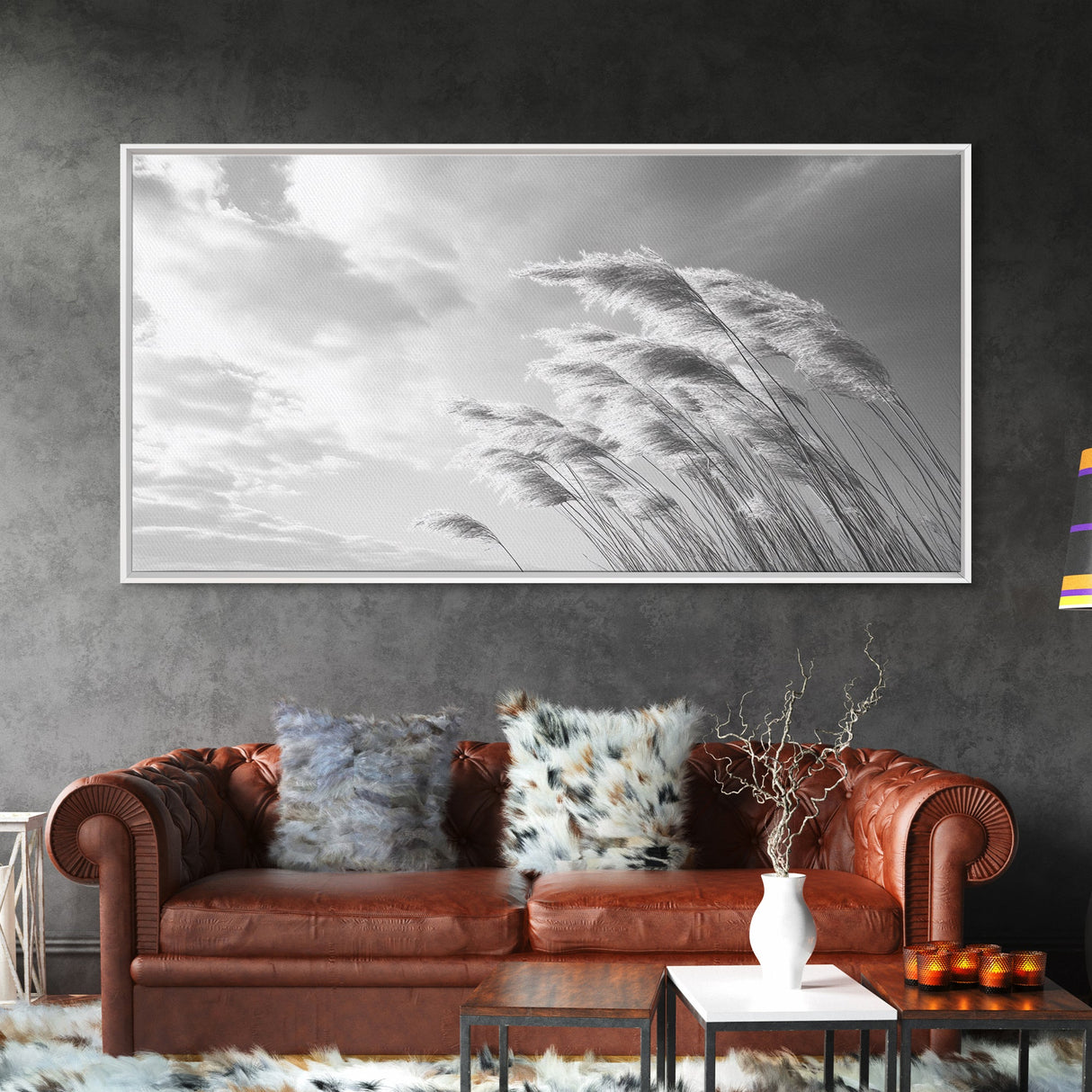 Windswept Grass, Minimal Nature, Calm Sky, Neutral Art, Framed Canvas Print, Bedroom Wall Art, Scandinavian Decor, Peaceful Pastel Tones
