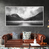 Mountain Lake, Misty Valley, Nature Serenity, Moody Landscape, Framed Canvas Print, Living Room Wall Art, Rustic Cabin Aesthetic