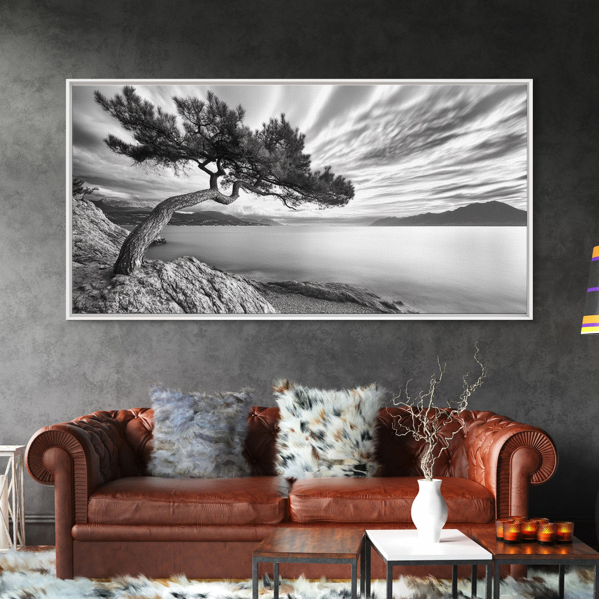Tree Horizon, Curved Pine, Coastal Calm, Zen Scene, Canvas Print, Living Room Wall Art, Wabi Sabi Decor, Natural Minimal Aesthetic