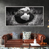 Sea Cave, Rocky Texture, Coastal Reflection, Natural Formations, Framed Canvas Print, Bathroom Art, Earthy Wall Decor, Zen Style